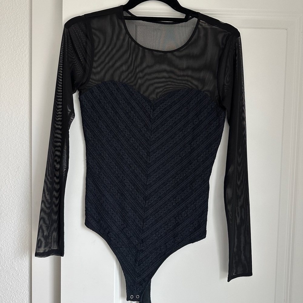 A&F Black Sheer Long Sleeve Bodysuit